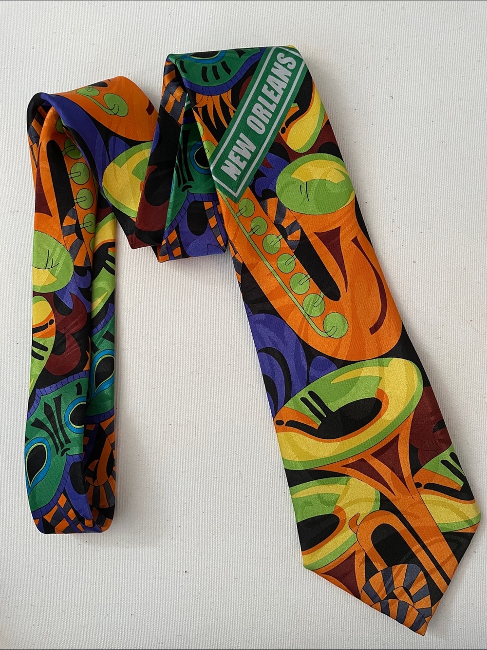 STEVEN HARRIS New Orleans Hand-Made Whimsical Tie - Orange Green Purple Print